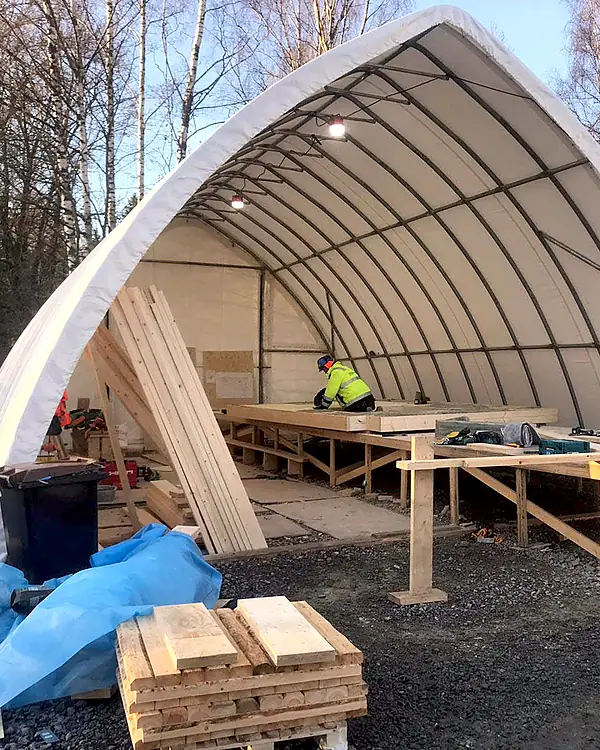 Carpa Storex: taller y obra a cubierto